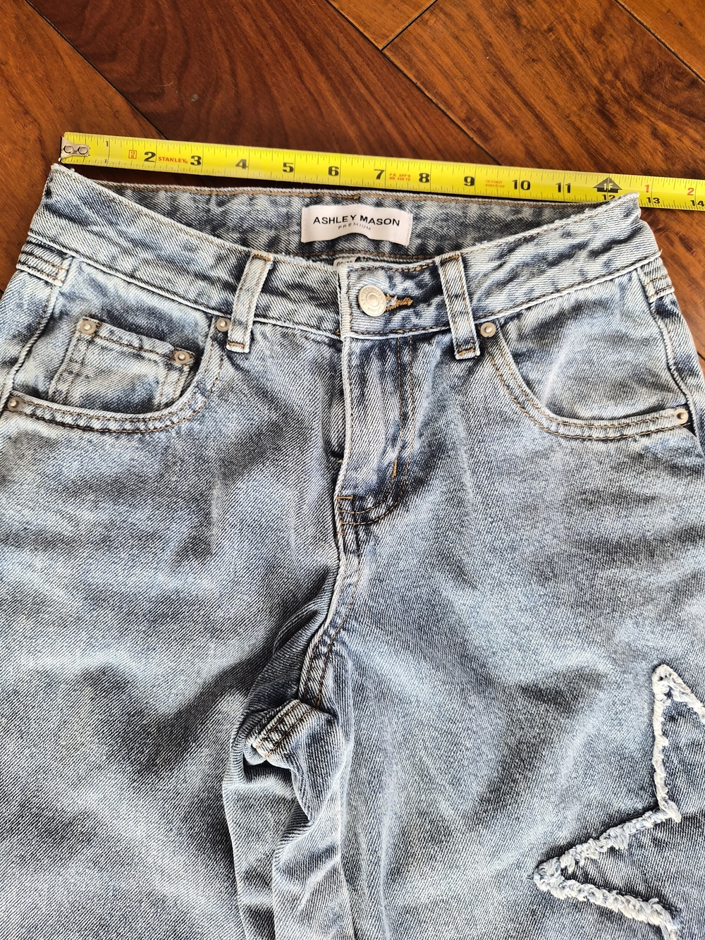Ashley Mason Frayed Star Patch Wide Leg Jeans 00/23 - Picture 5 of 15